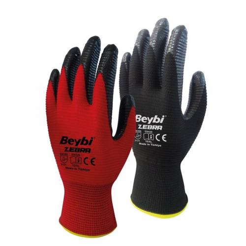 Beybi Nitril Poly Pnzebra 10 Beden Kırmızı Siyah Eldiven 12li Paket EN388 (3131X) Beybi Nitril Poly Pnzebra 10 Beden Kırmızı Siyah Eldiven 12li Paket EN388 (3131X)