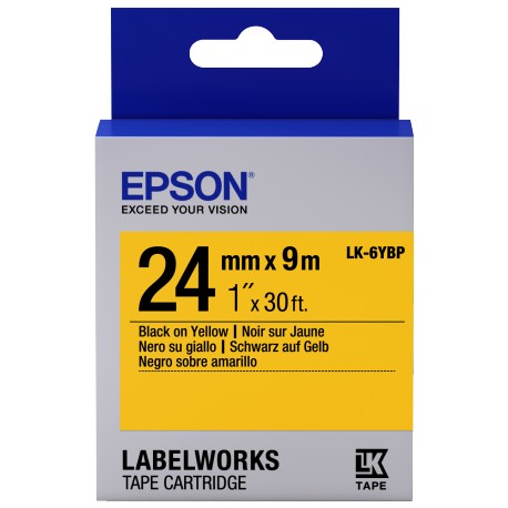 Epson LK-6YBP Pastel Sarı Üzeri Siyah 24mm 9Metre Etiket Epson LK-6YBP Pastel Sarı Üzeri Siyah 24mm 9Metre Etiket