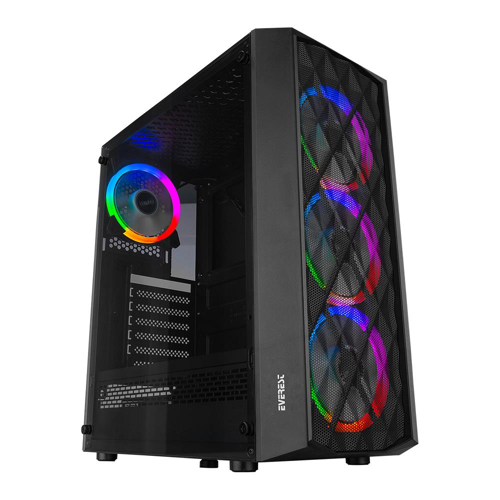 Everest BUMPY 4-12cm RGB Fan Tempered Camlı ATX Mid-T Gaming Oyuncu Kasası Everest BUMPY 4-12cm RGB Fan Tempered Camlı ATX Mid-T Gaming Oyuncu Kasası