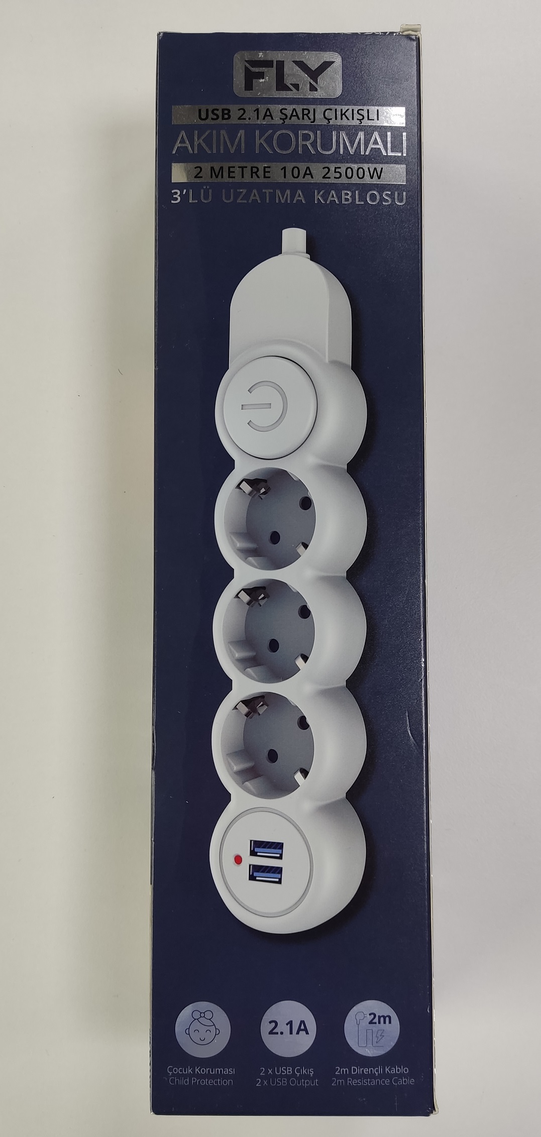 Fly 3393-01 3lü 2mt 2.1A Anahtarlı 2Usb Şarj Çıkışlı Akım Korumalı 2500w Fly 3393-01 3lü 2mt 2.1A Anahtarlı 2Usb Şarj Çıkışlı Akım Korumalı 2500w