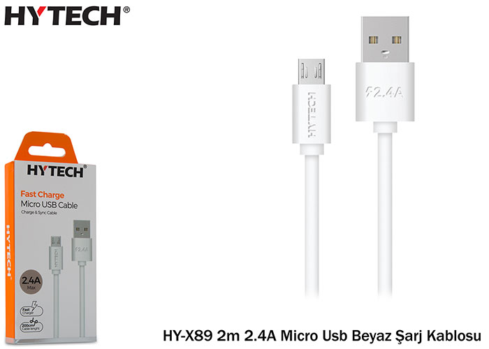 Hytech HY-X89 2m 2.4A Micro Usb Beyaz Şarj Kablosu Hytech HY-X89 2m 2.4A Micro Usb Beyaz Şarj Kablosu