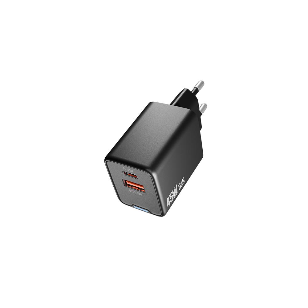 Hytech HY-XEG45 Type USB-C 45W PD + 18W USB QC 3.0 GAN Siyah Hızlı Ev Şarj Adaptörü Hytech HY-XEG45 Type USB-C 45W PD + 18W USB QC 3.0 GAN Siyah Hızlı Ev Şarj Adaptörü