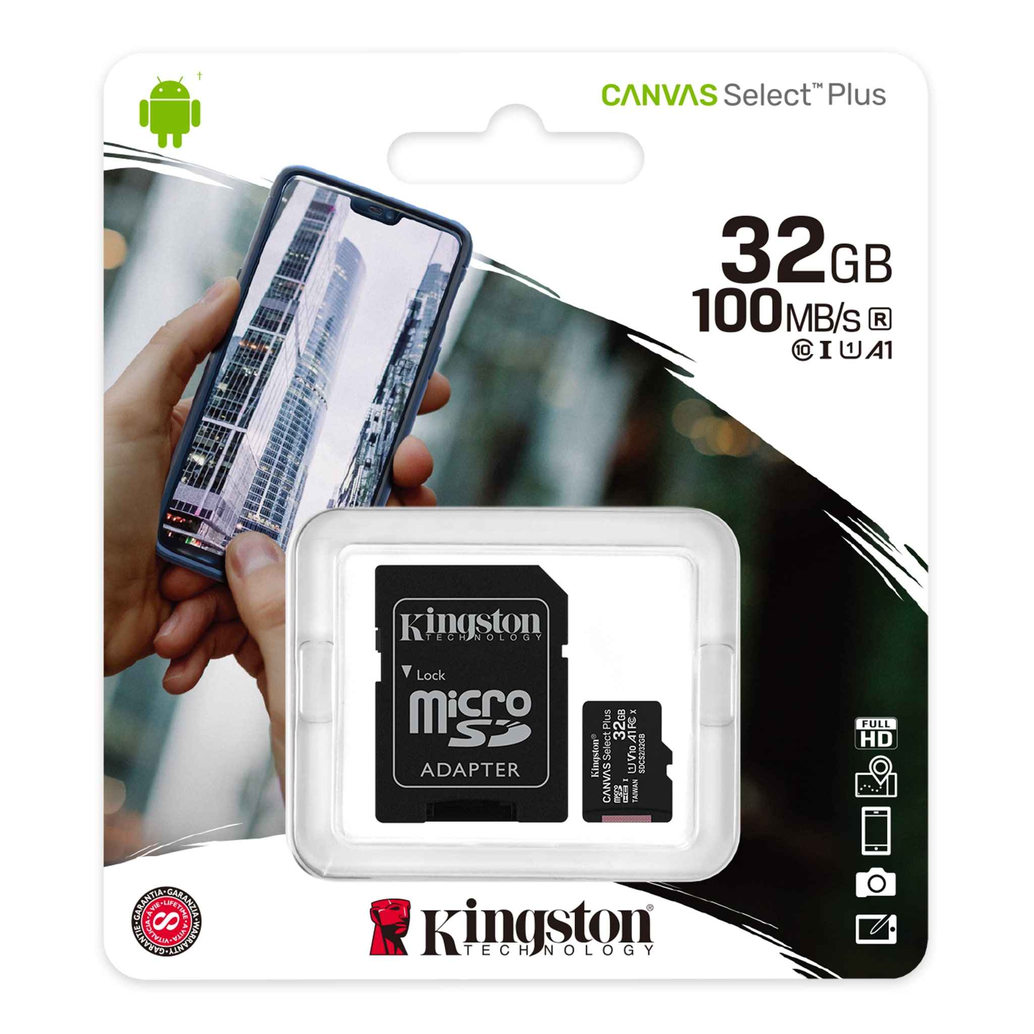 Kingston SDCS2-32GB 32GB micSDHC Canvas Select Plus 100R A1 C10 Card + ADP Hafıza Kartı Kingston SDCS2-32GB 32GB micSDHC Canvas Select Plus 100R A1 C10 Card + ADP Hafıza Kartı