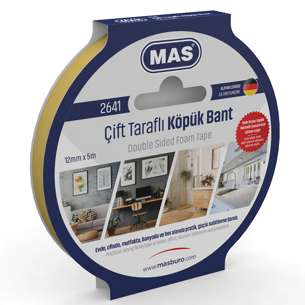 Mas Çift Taraflı Köpük Bant 12 MM x 5 M 2641 Mas Çift Taraflı Köpük Bant 12 MM x 5 M 2641