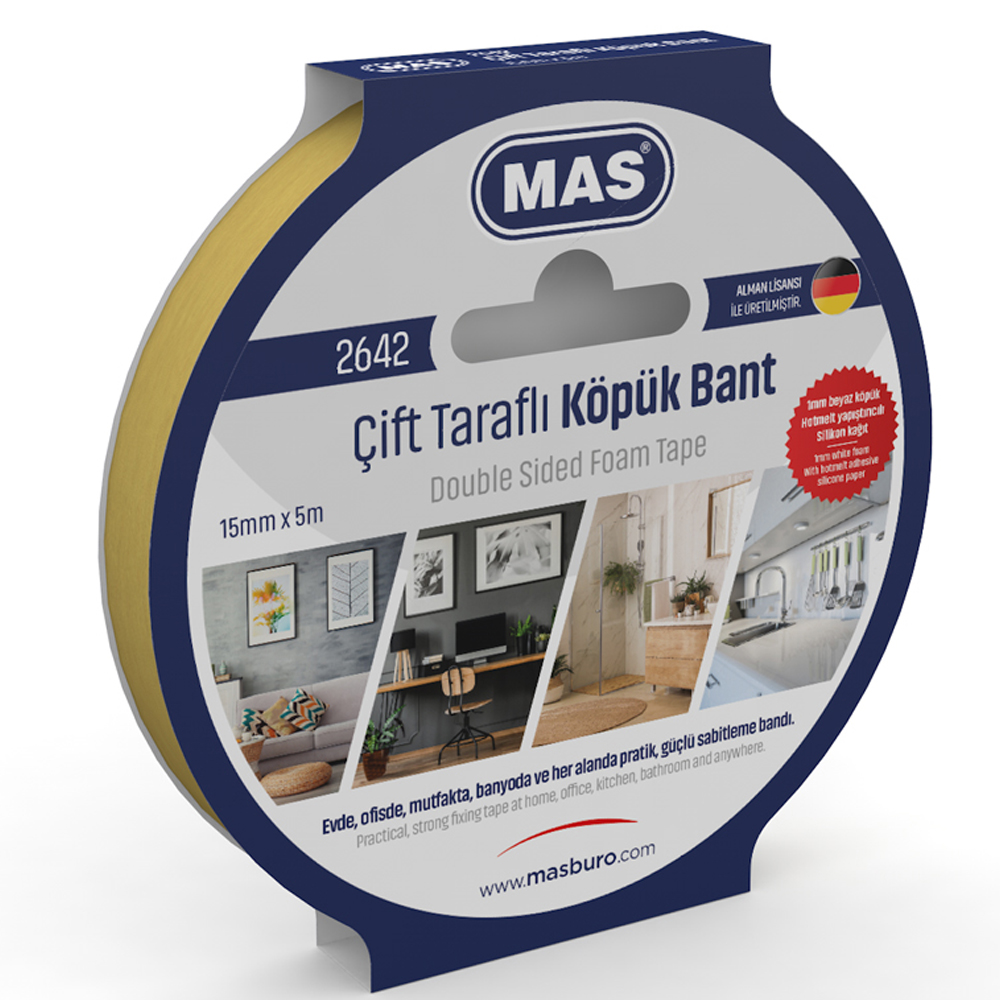 Mas Çift Taraflı Köpük Bant 15 MM x 5 M 2642 Mas Çift Taraflı Köpük Bant 15 MM x 5 M 2642