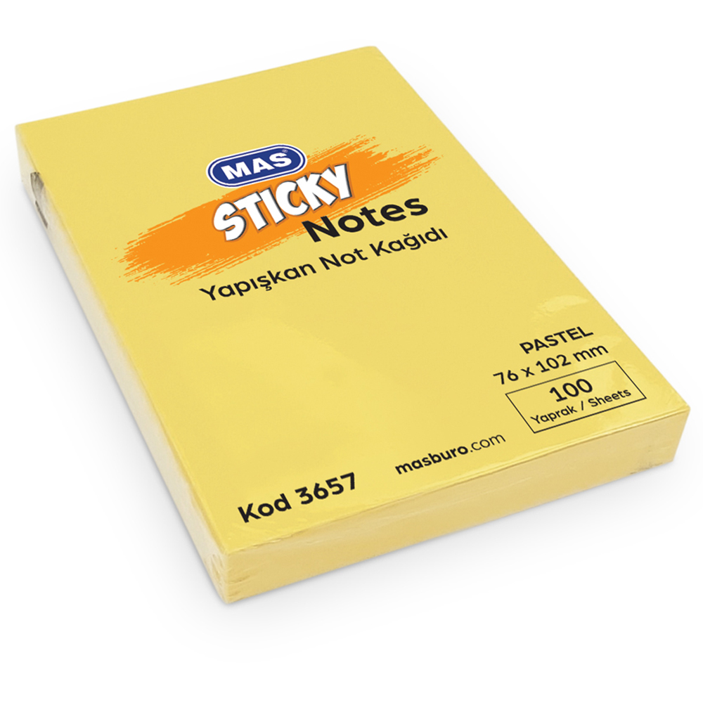 Mas Yapışkanlı Not Kağıdı 100 Syf 76x102 Pastel Sarı 3657 Mas Yapışkanlı Not Kağıdı 100 Syf 76x102 Pastel Sarı 3657