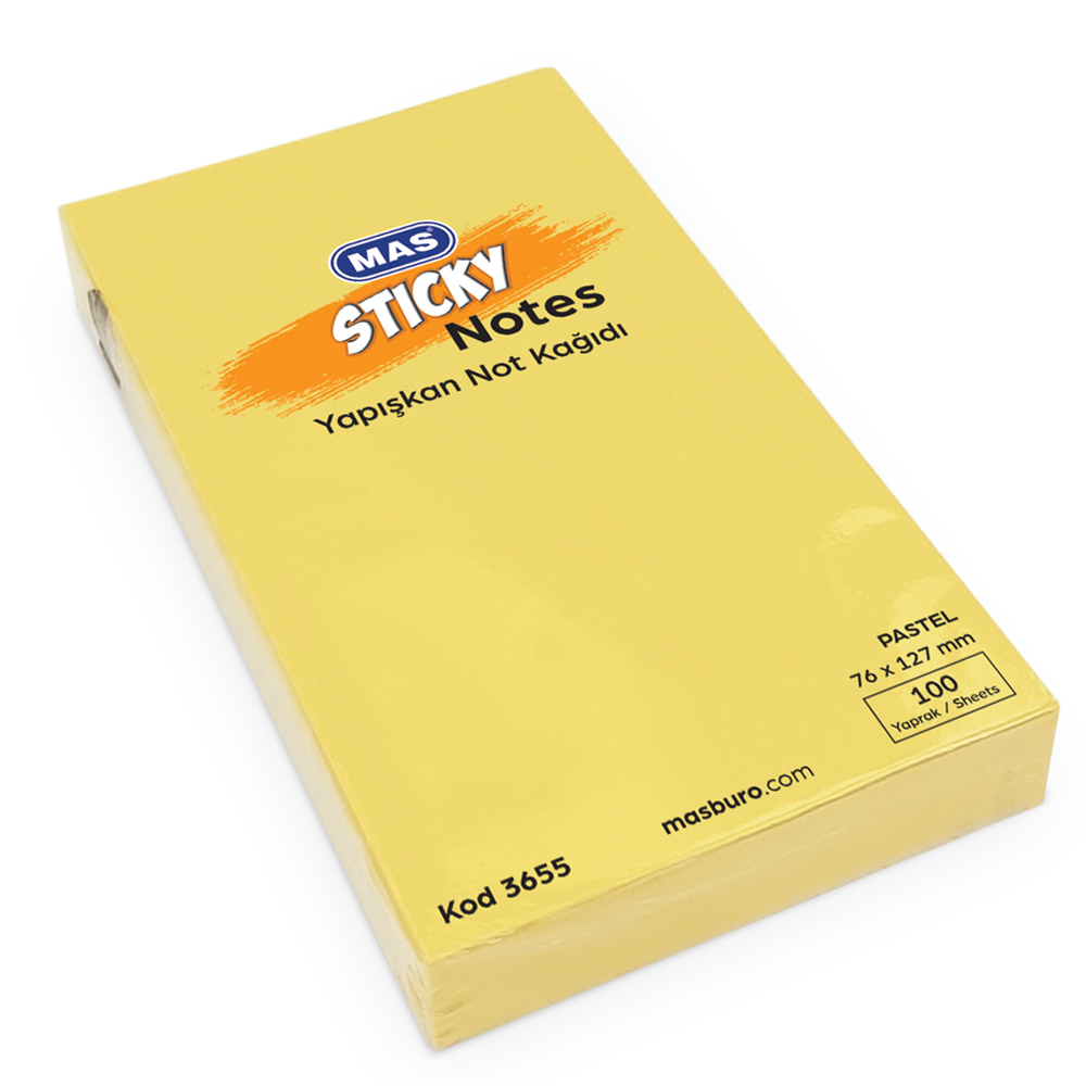 Mas Yapışkanlı Not Kağıdı 100 Syf 76x127 Pastel Sarı 3655 Mas Yapışkanlı Not Kağıdı 100 Syf 76x127 Pastel Sarı 3655