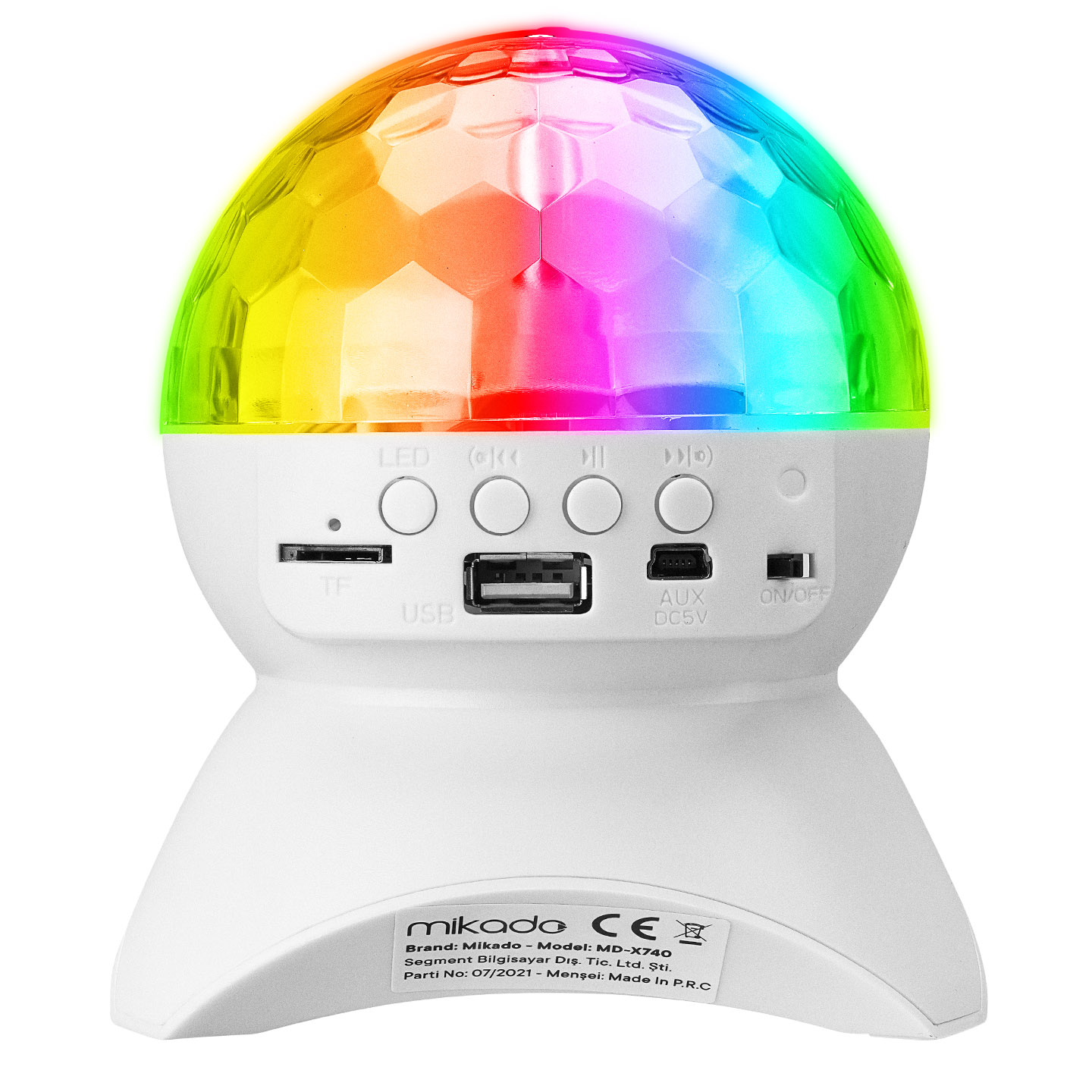 Mikado MD-X740 Beyaz Şarjlı BT-TF Cart-USB Tavan Led Işıklı Disko Topu Speaker Mikado MD-X740 Beyaz Şarjlı BT-TF Cart-USB Tavan Led Işıklı Disko Topu Speaker