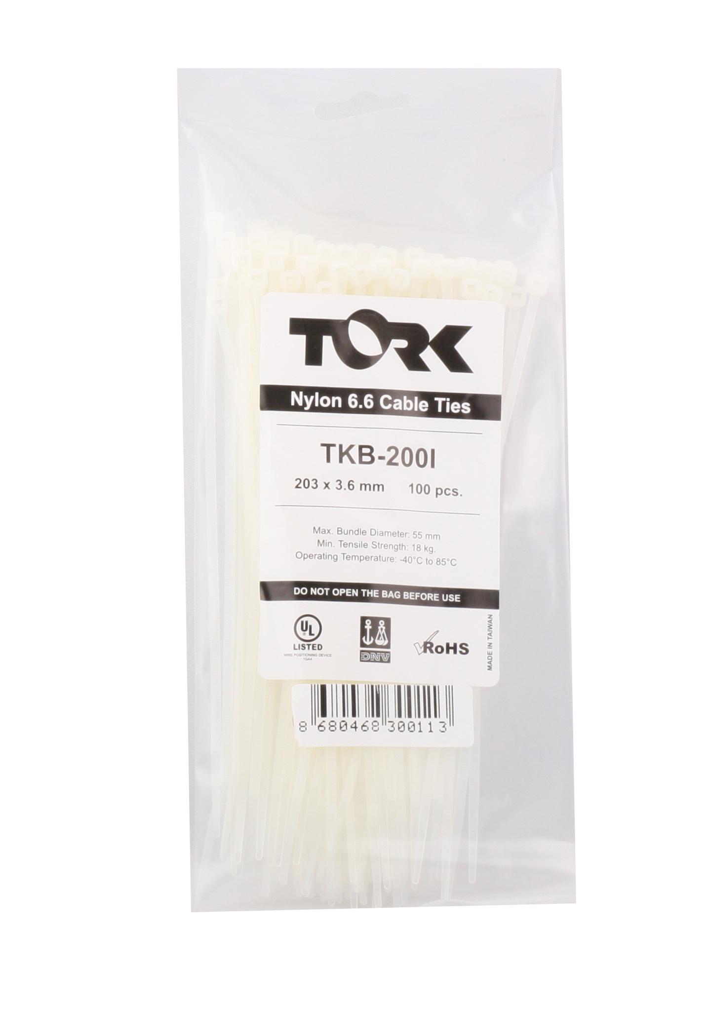 Tork TRK-200-200x7.5mm Beyaz 100lü Kablo Bağı Tork TRK-200-200x7.5mm Beyaz 100lü Kablo Bağı