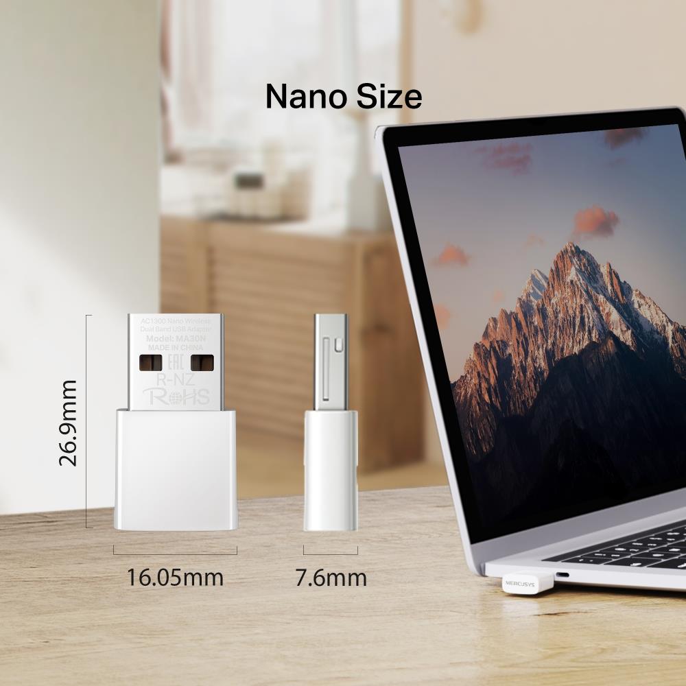 Tp-Link Mercusys MA30N AC1300 Nano Kablosuz USB Adaptör Tp-Link Mercusys MA30N AC1300 Nano Kablosuz USB Adaptör