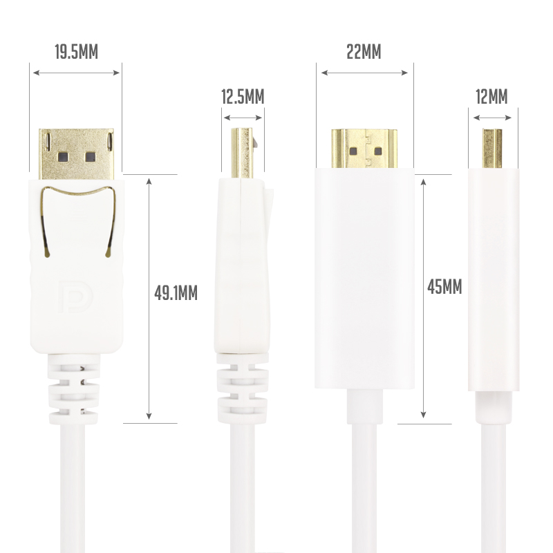 Vcom CG605L-1.8 Beyaz 1.8MT Display Port Erkek To Hdmi Erkek Kablo Vcom CG605L-1.8 Beyaz 1.8MT Display Port Erkek To Hdmi Erkek Kablo